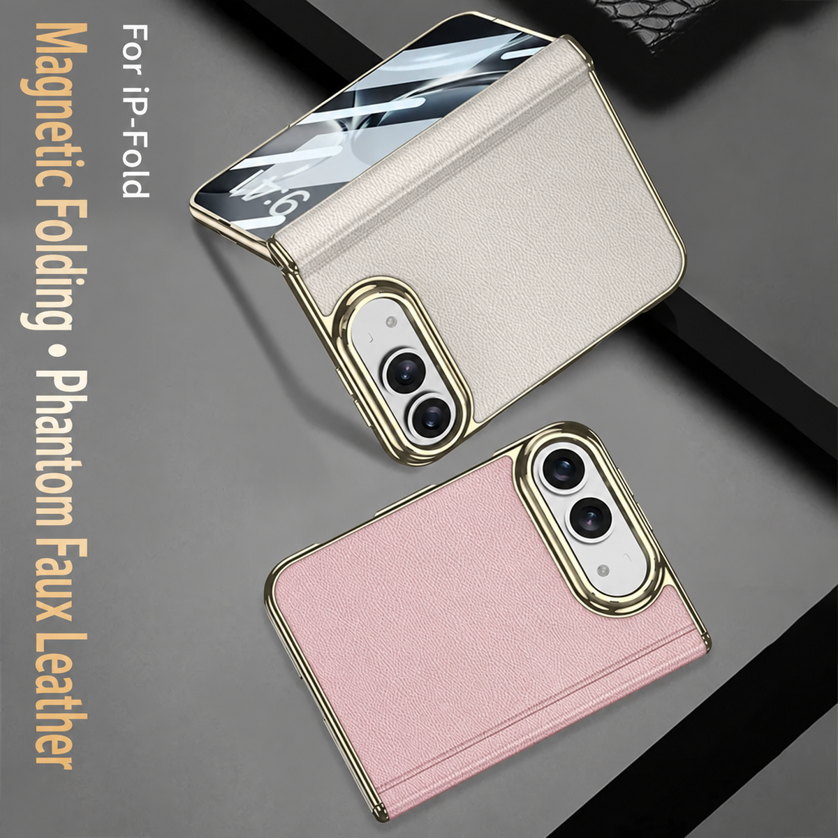 iPhone Duo - Golden Plating Leather Cover Built-in Tempered Glass Screen