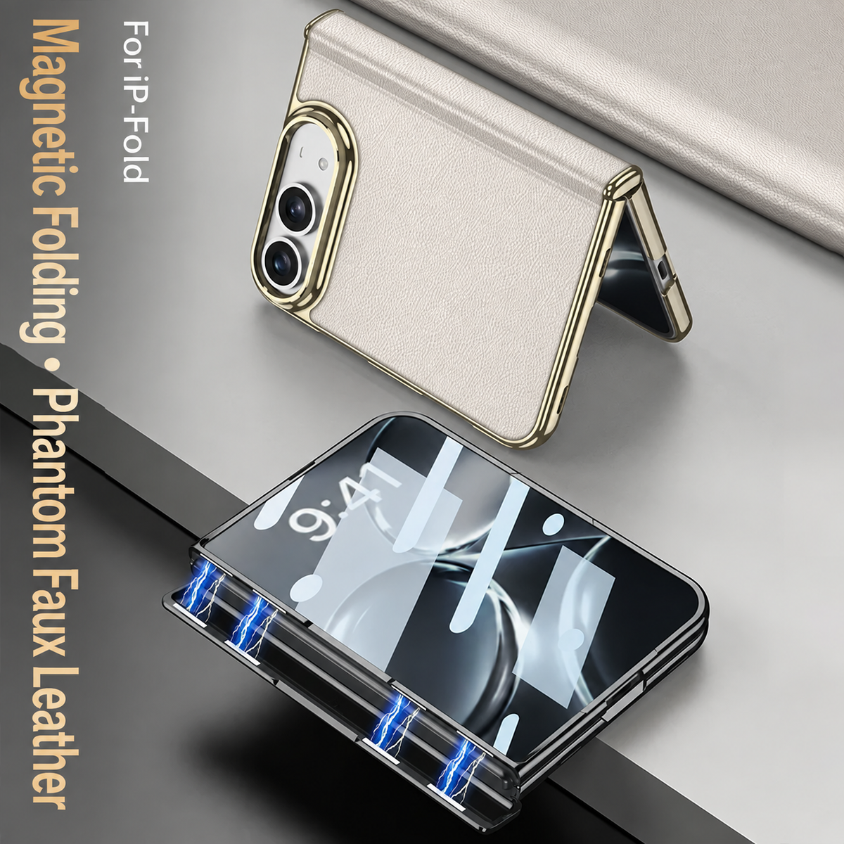 iPhone Duo - Golden Plating Leather Cover Built-in Tempered Glass Screen