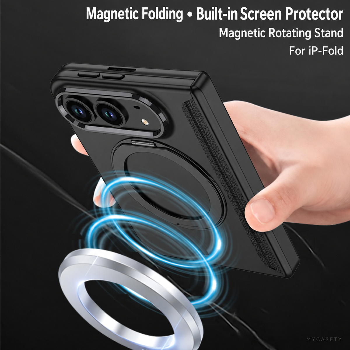 iPhone Duo - Magnetic Hinge Protection Business Cover Built-in Tempered Glass Film & Magnetic Kickstand