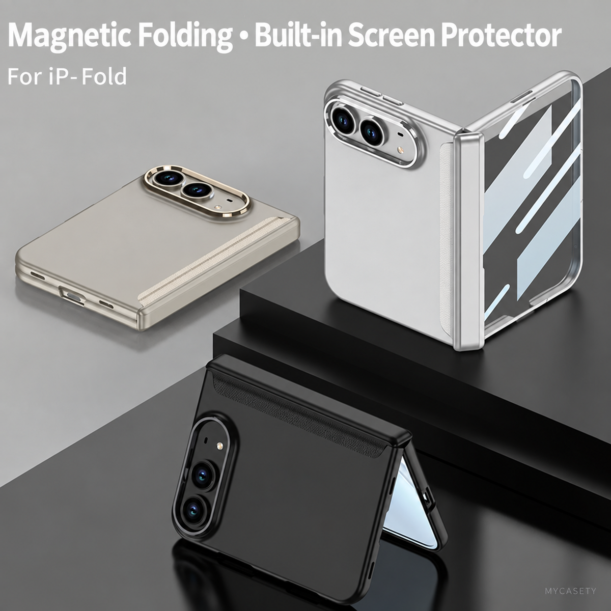 iPhone Duo - Magnetic Hinge Protection Business Cover Built-in Tempered Glass Film
