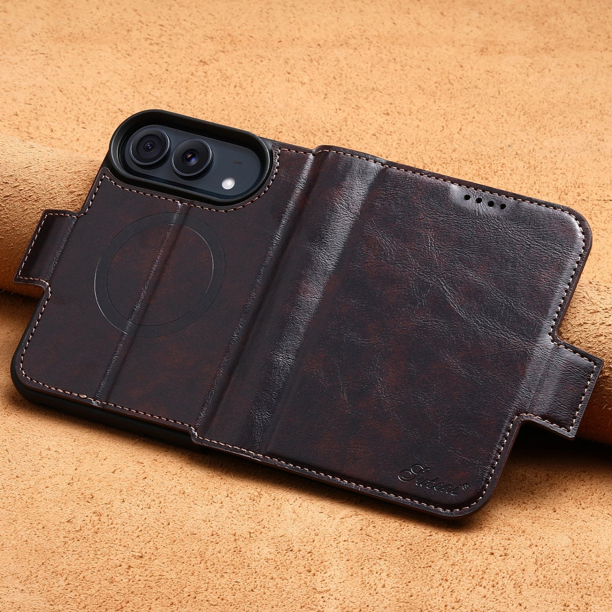 iPhone Duo | Distressed Leather Wallet Case with Card Slots & Magnetic Closure