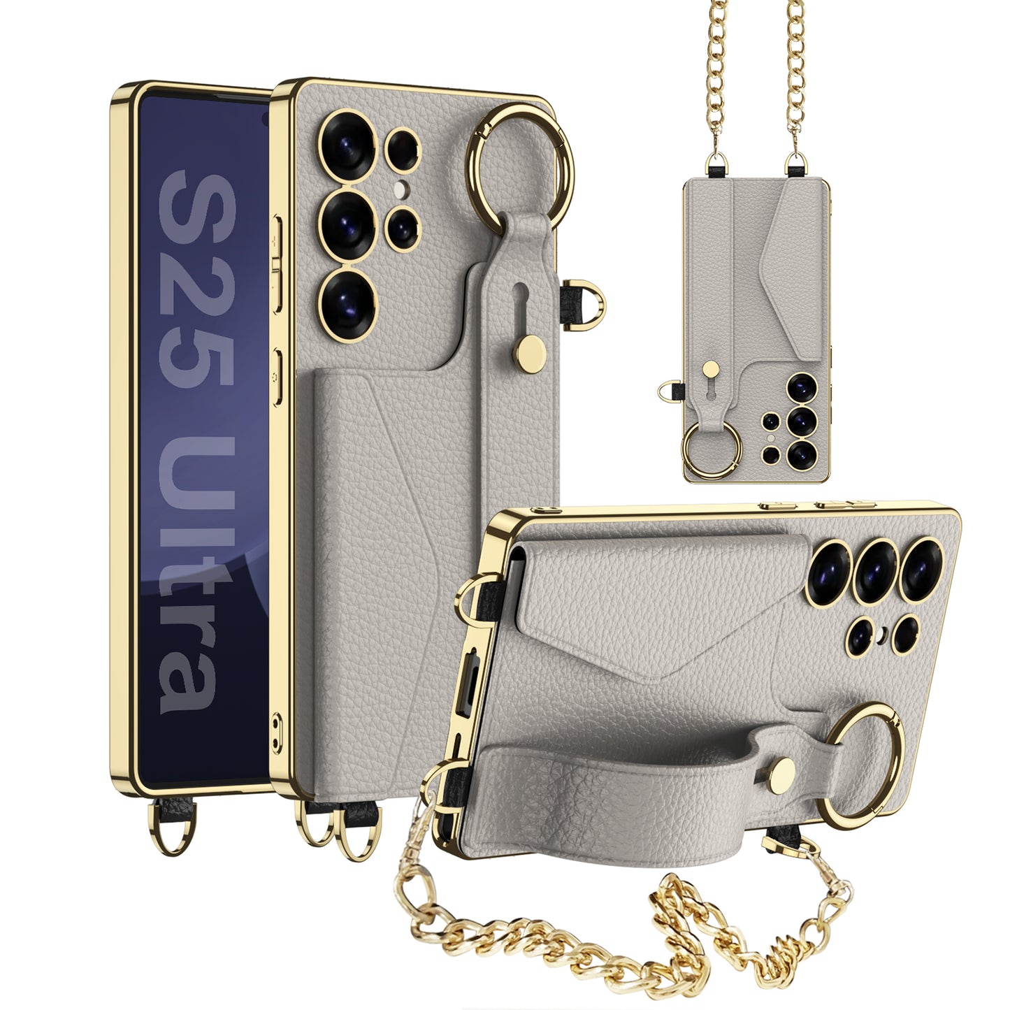 Electroplated Leather Wristband Card Hodler Wallet Case for Galaxy S24 Ultra