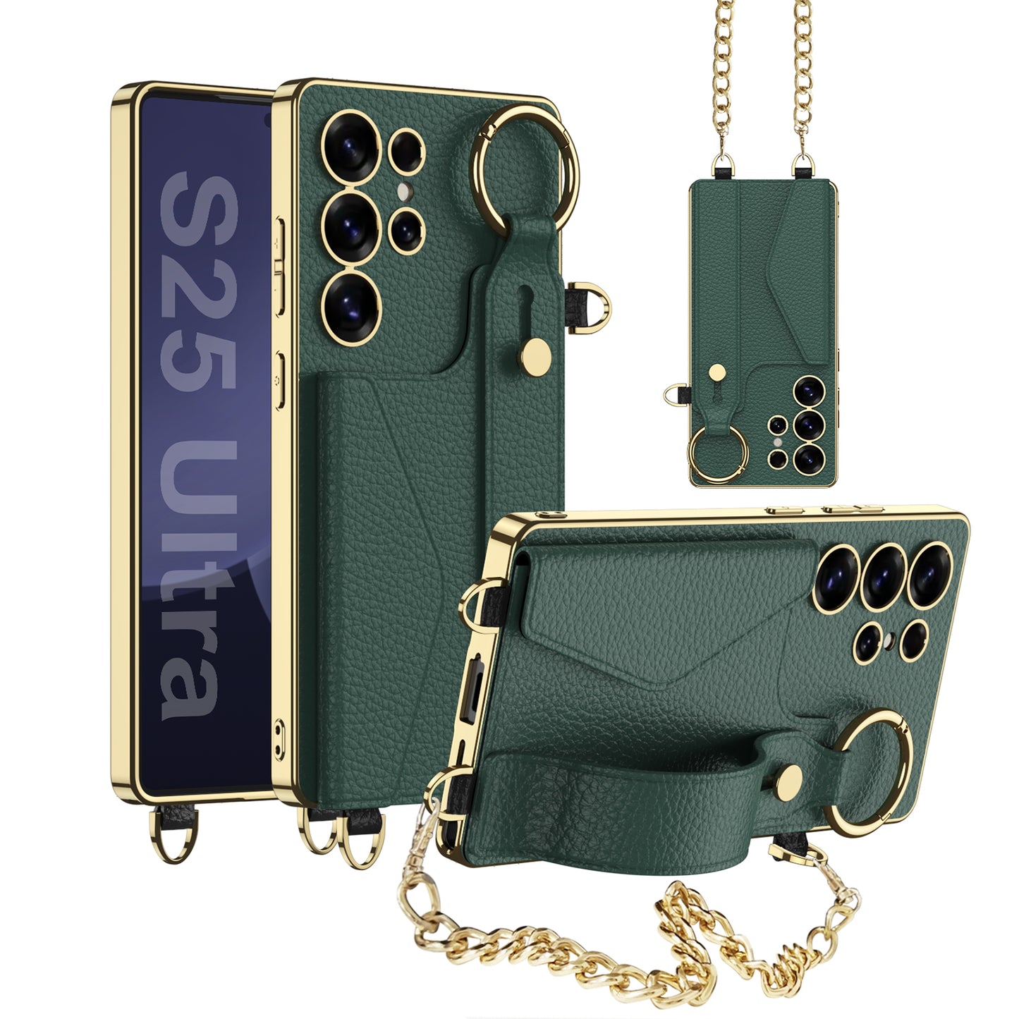 Electroplated Leather Wristband Card Hodler Wallet Case for Galaxy S24 Ultra