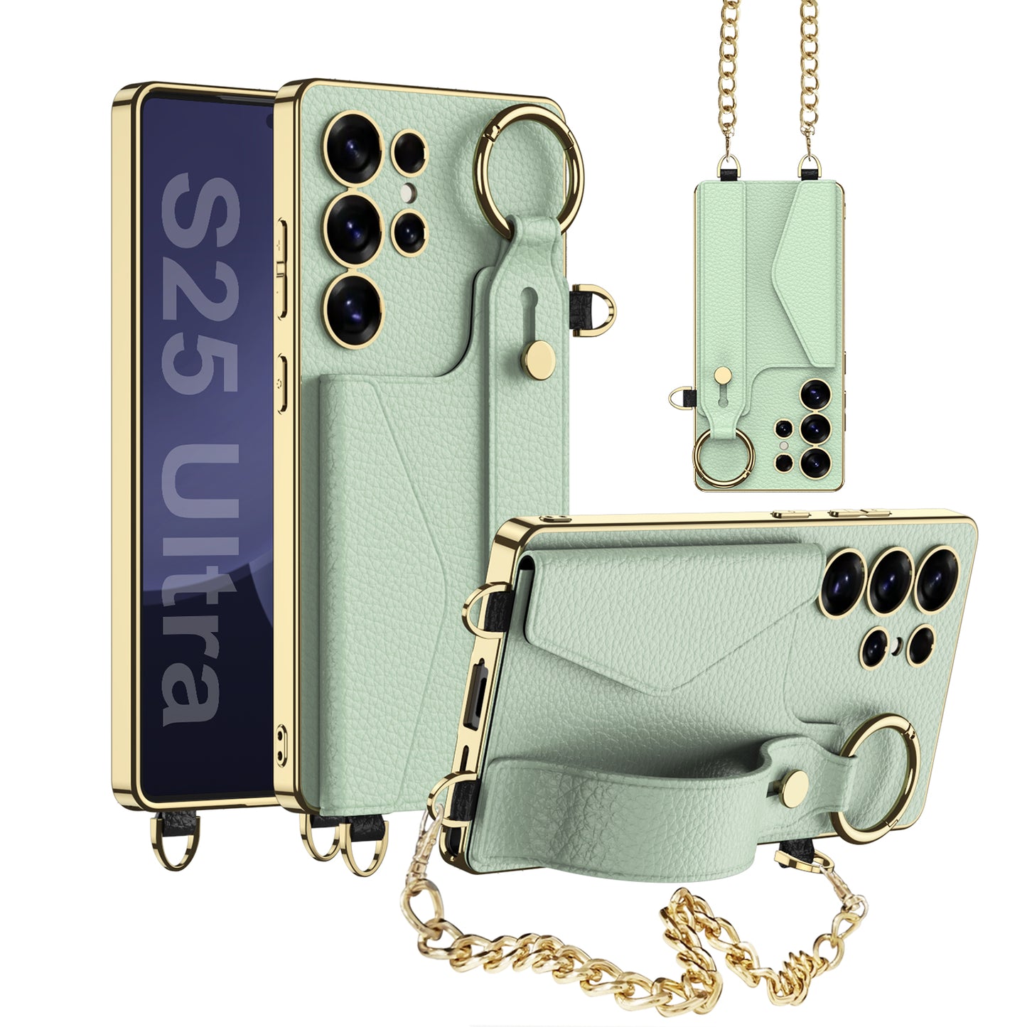 Electroplated Leather Wristband Card Hodler Wallet Case for Galaxy S24 Ultra