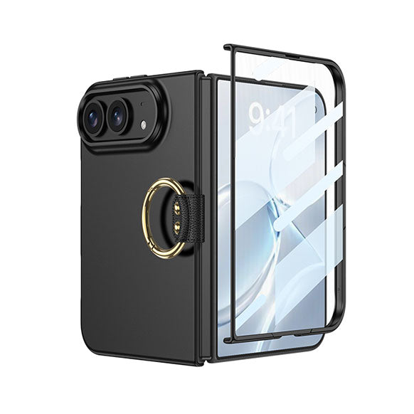 iPhone Duo | Slim Full?Coverage Phone Case Built-in Tempered Glass Film & Side Clip?Style Finger Ring Grip