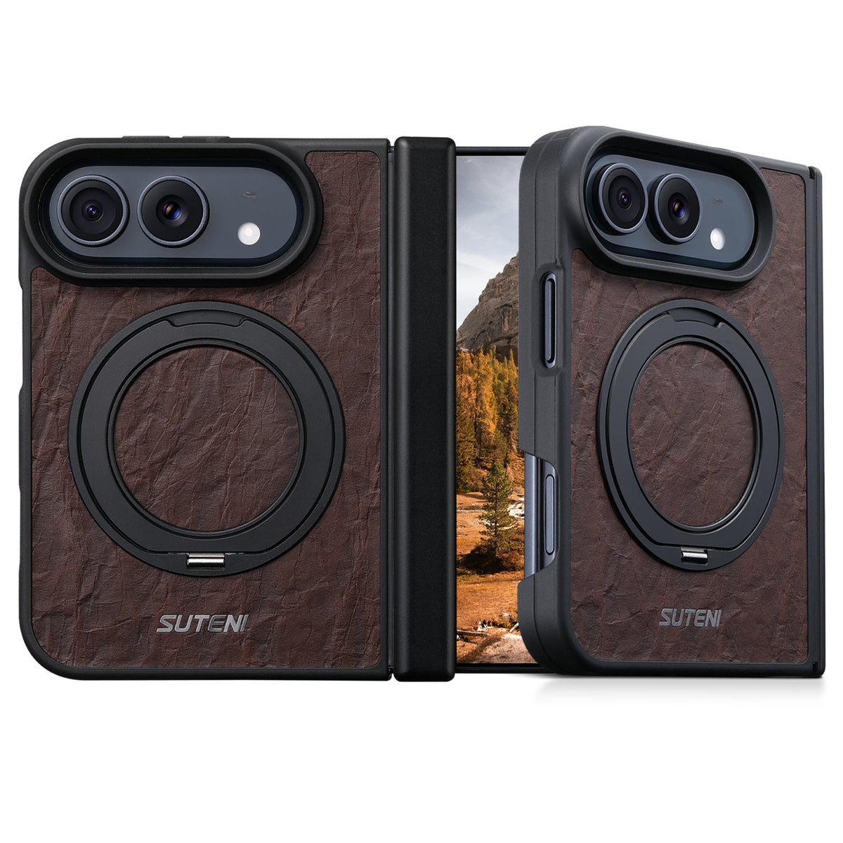 iPhone Duo | Vintage Magnetic Leather Case with Folding Ring Stand