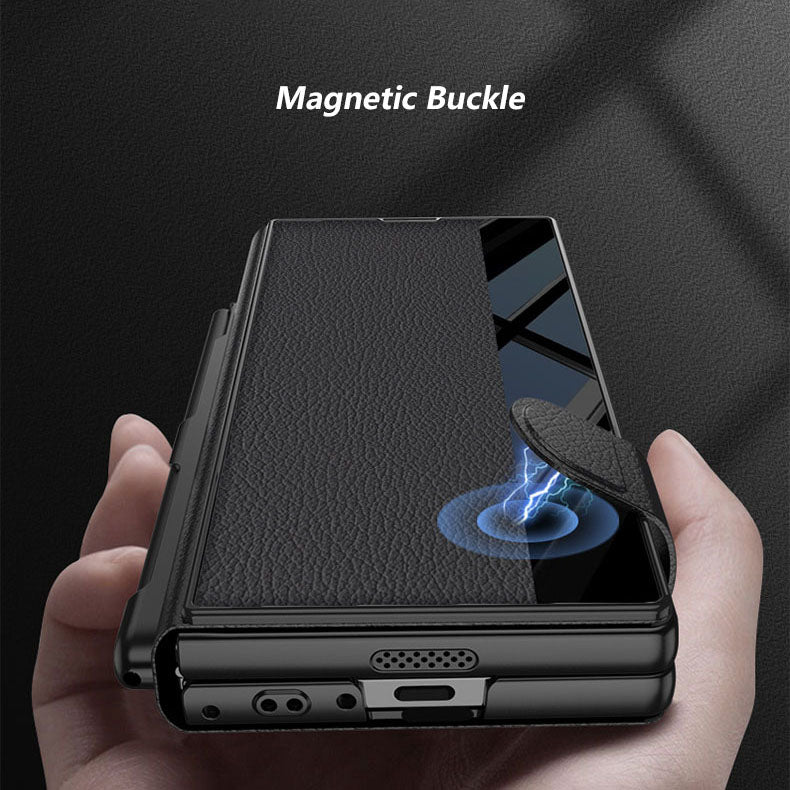 Luxurious Leather Cover Shockproof Phone Case With Screen Protector & Pen Slot For Galaxy Z Fold 6/7
