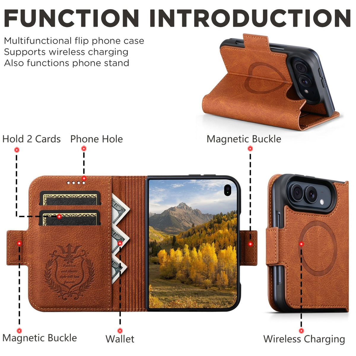 iPhone Duo | Textured Leather Wallet Case with Stand & Wireless Charging
