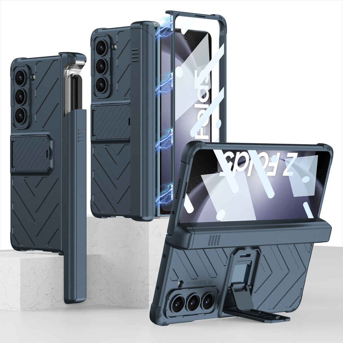 Magnetic Armor All-included Slide Pen Case With Back Screen Glass Hinge Holder Phone Cover For Samsung Galaxy Z Fold3 Fold4 Fold5 - Mycasety Mycasety