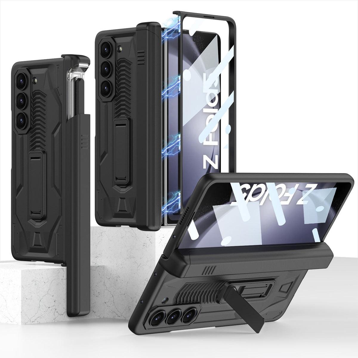 Armor All-included Magnetic Hinge Slide Pen Case Holder Phone Case With Back Screen Protector For Samsung Galaxy Z Fold3 Fold4 Fold5 - Mycasety Mycasety