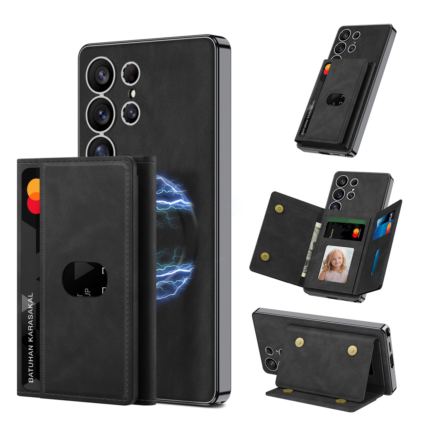 Magnetic Card Holder Detachable Leather Case for Galaxy S24 Ultra