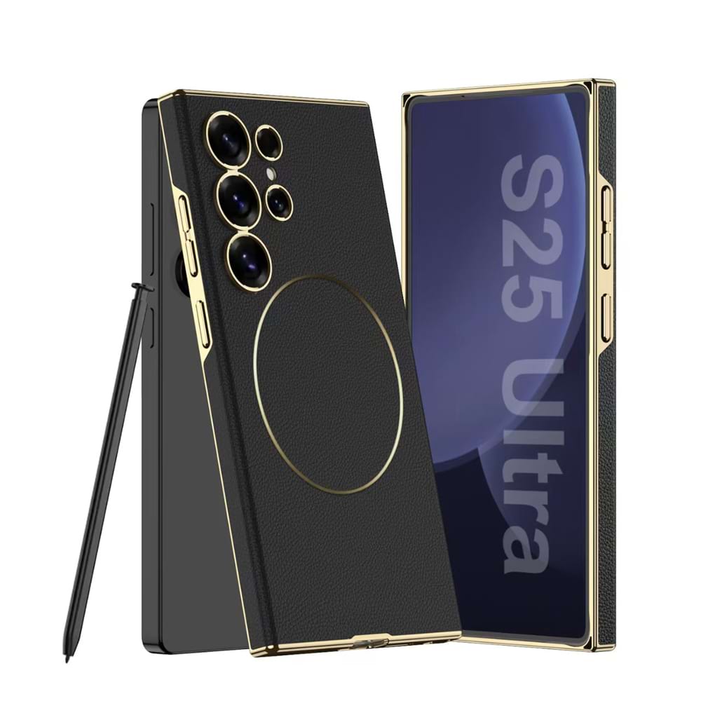 Magnetic Electroplated Leather Case for Galaxy S24 Ultra