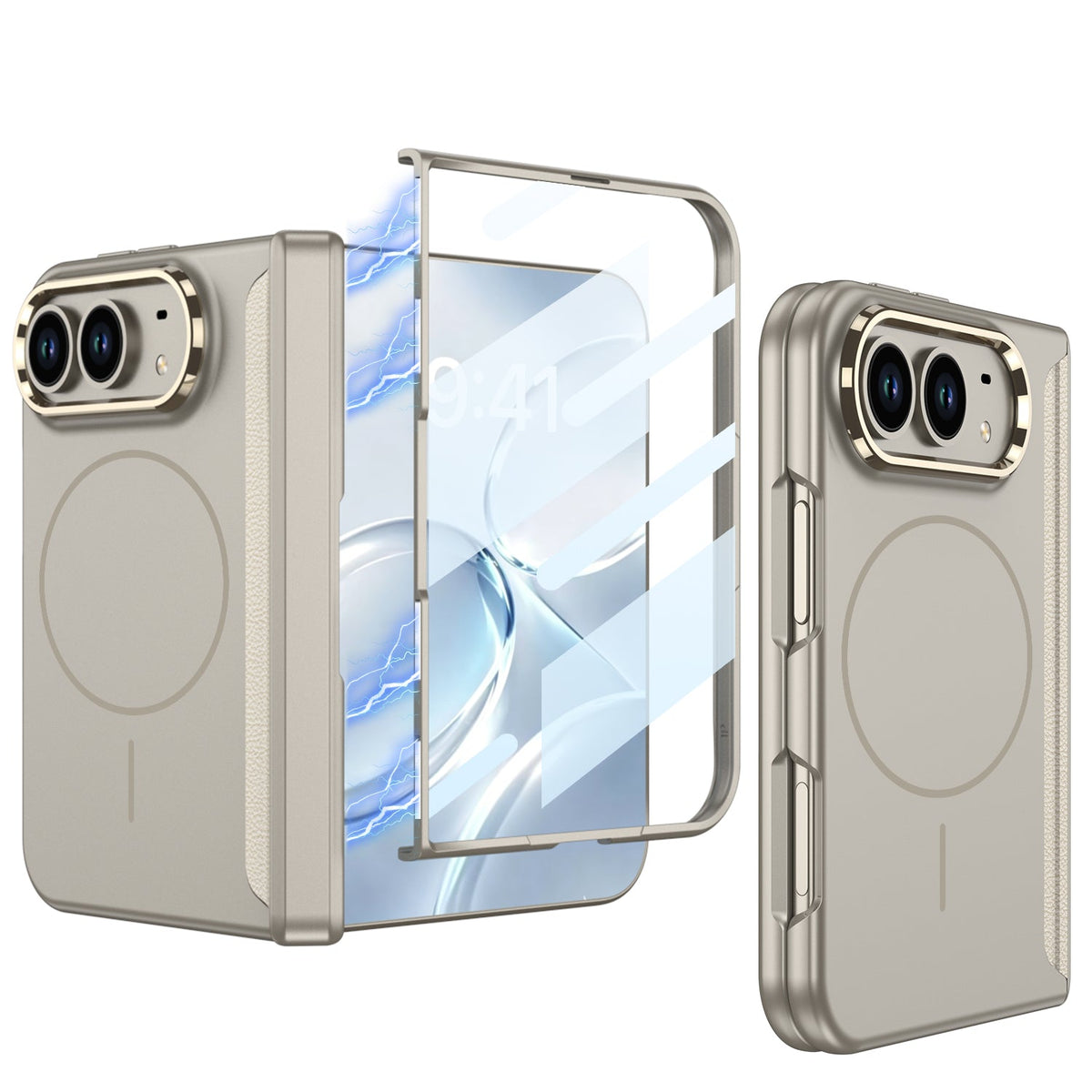 iPhone Duo - Magnetic Hinge Protection Business Cover Built-in Tempered Glass Film & Magnetic Ring