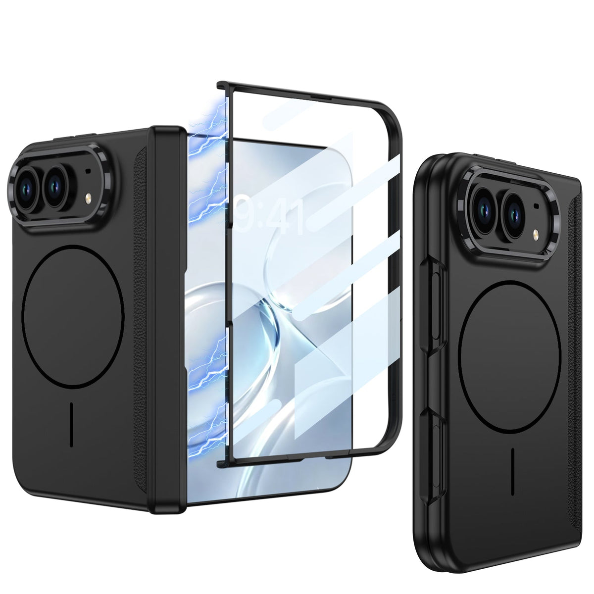 iPhone Duo - Magnetic Hinge Protection Business Cover Built-in Tempered Glass Film & Magnetic Ring