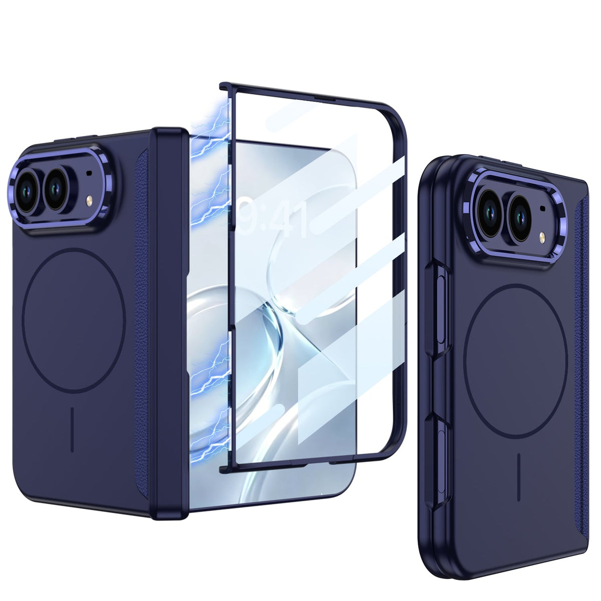 iPhone Duo - Magnetic Hinge Protection Business Cover Built-in Tempered Glass Film & Magnetic Ring