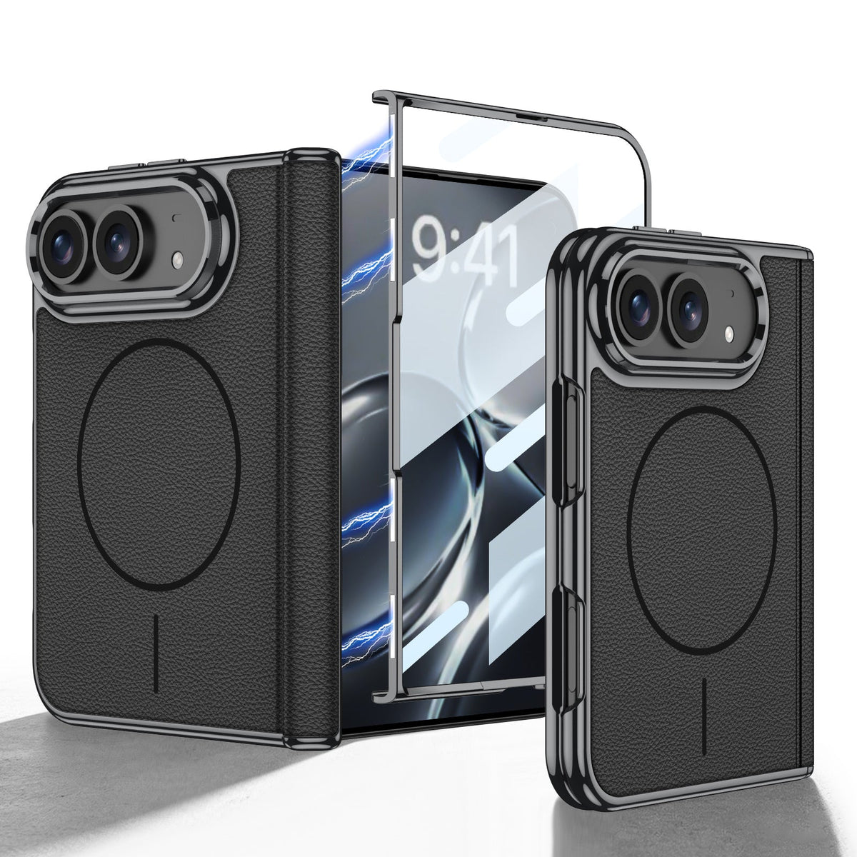 iPhone Duo - Golden Plating Leather Cover Built-in Tempered Glass Screen & Magnetic Coil