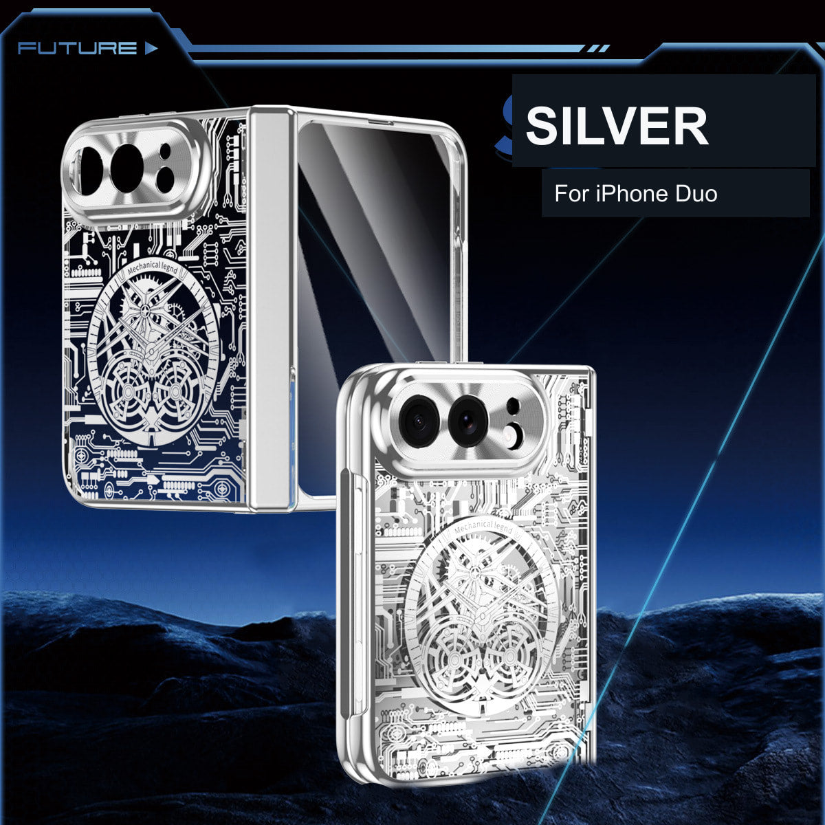 iPhone Duo | Mechanical-Pattern Case Built-in Tempered Glass Film & Hinge Protection