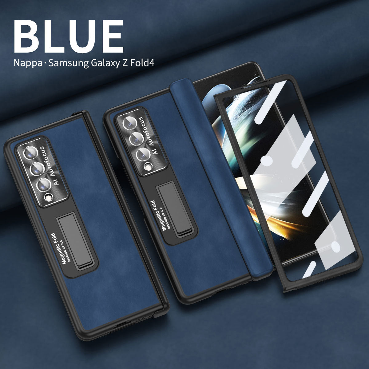 Luxury Nappa Leather Cover Magnetic Hinge Folding Shell Case For Samsung Galaxy Z Fold3 Fold4 Fold5 With Screen Protector - Mycasety Mycasety