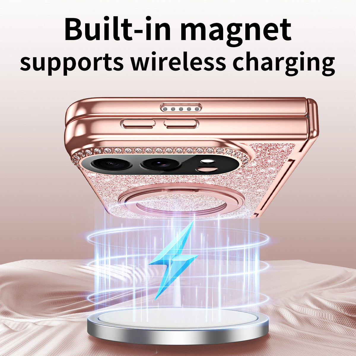 iPhone Duo | Glitter Rhinestone Case Built-in Tempered Glass Film & 360?? Magnetic Ring Stand