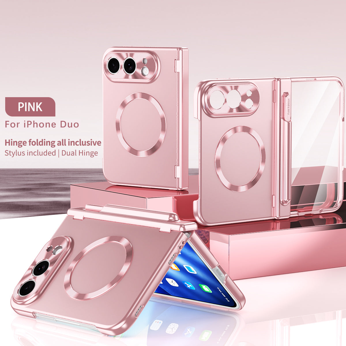 iPhone Duo | Golden Business Phone Case Built-in Tempered Glass Film & Stylus & Two Magnetic Hinge Options