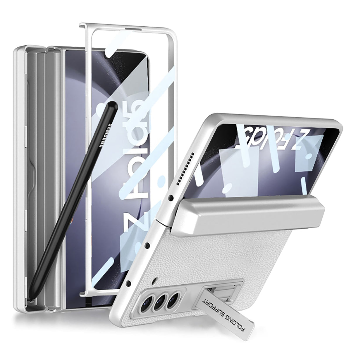 Magnetic Hinge Pen Box Protective Leather Phone Case With Back Screen Glass For Samsung Galaxy Z Fold 5/4/3 5G - mycasety2023 Mycasety