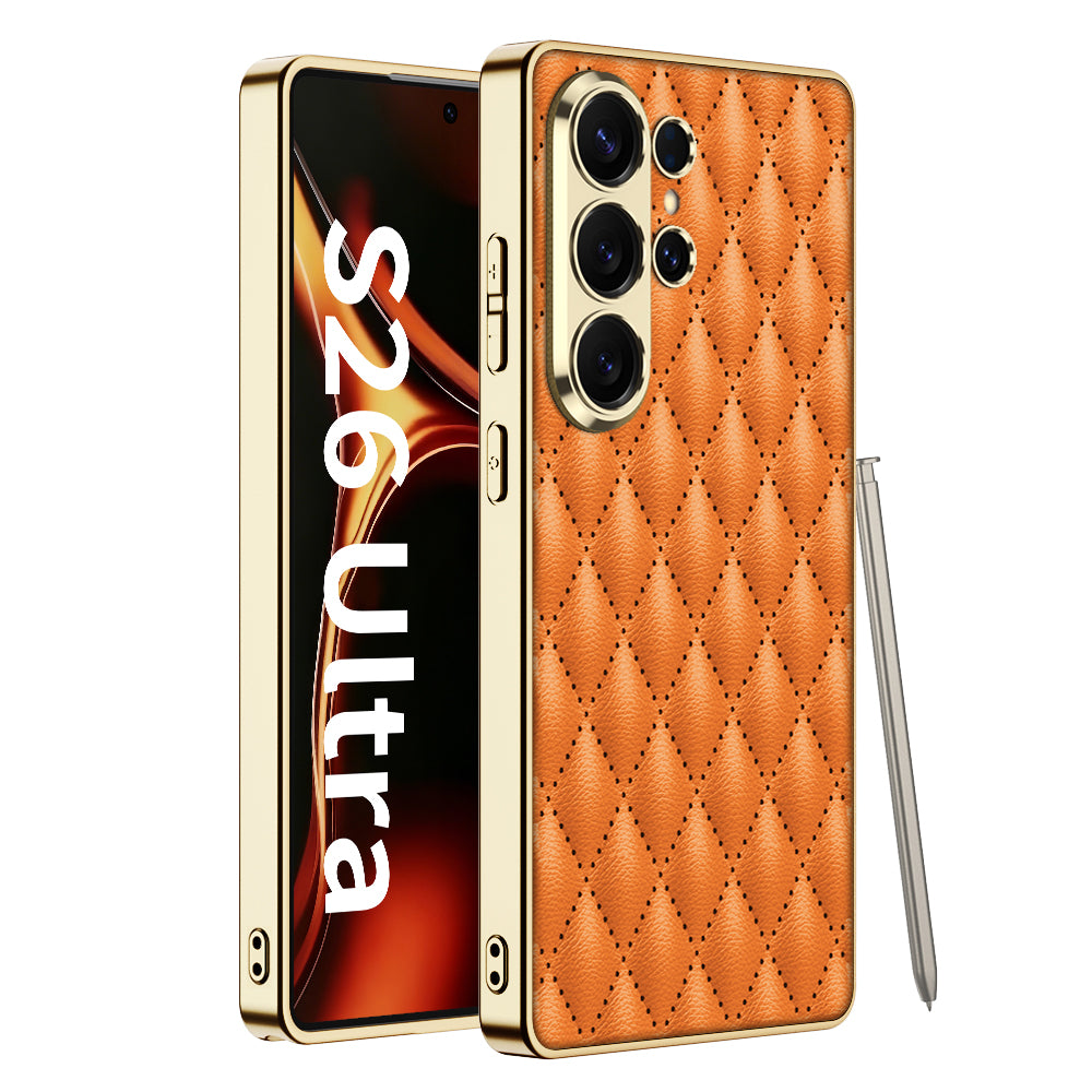 Luxury Diamond Quilted Electroplated Leather Case for Galaxy S26 Ultra