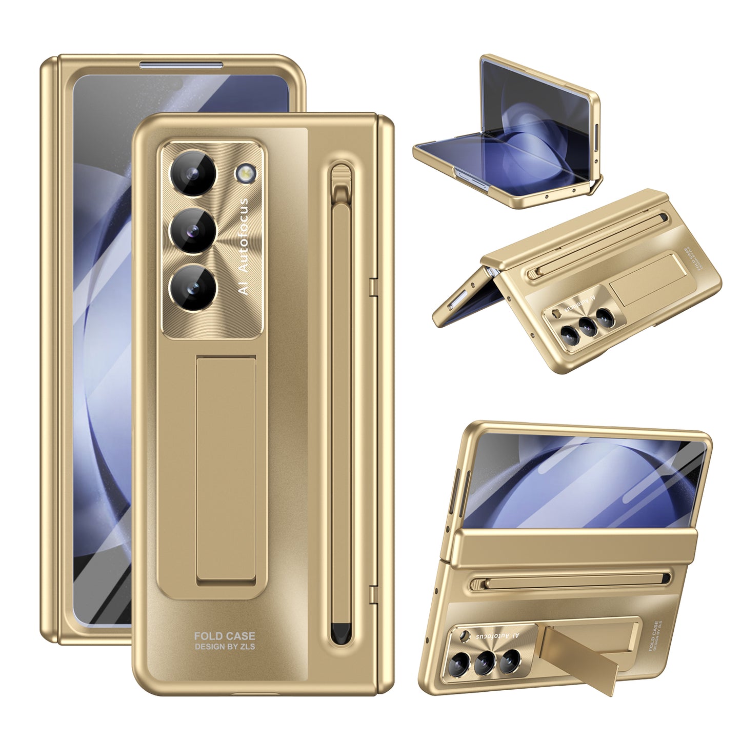 Magnetic Bracket Shell Electroplated Pen Slot with Pen and Back Screen Glass Phone Case For Samsung Galaxy Z Fold 3/4/5