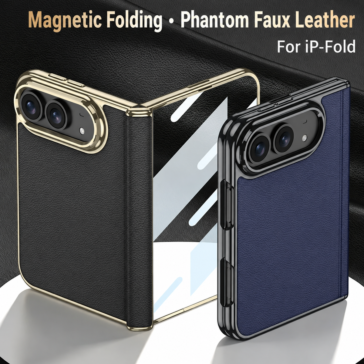 iPhone Duo  - Golden Plating Leather Cover Built-in Tempered Glass Screen