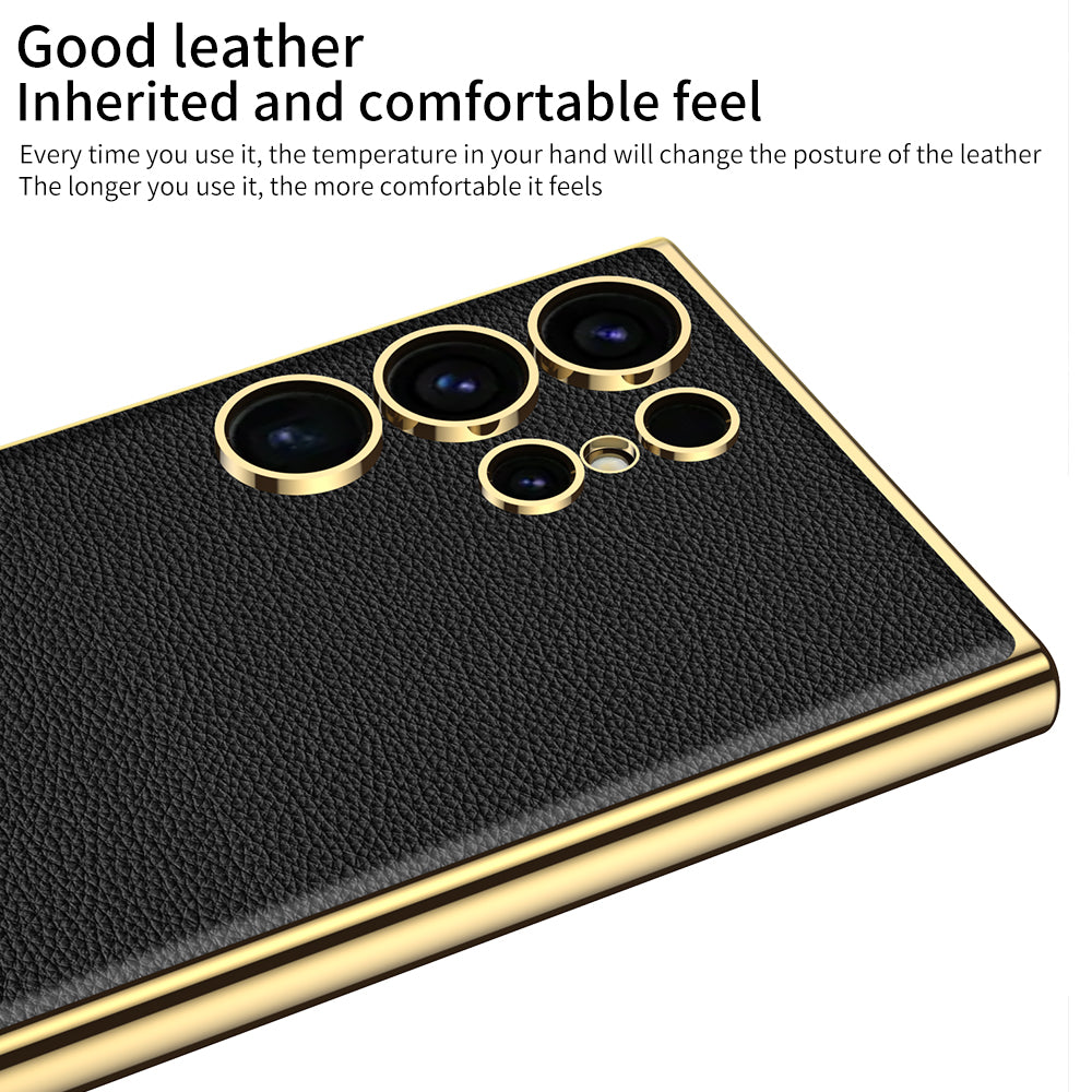 Galaxy S24/S23 Ultra Plus Electroplated Genuine Leather Case