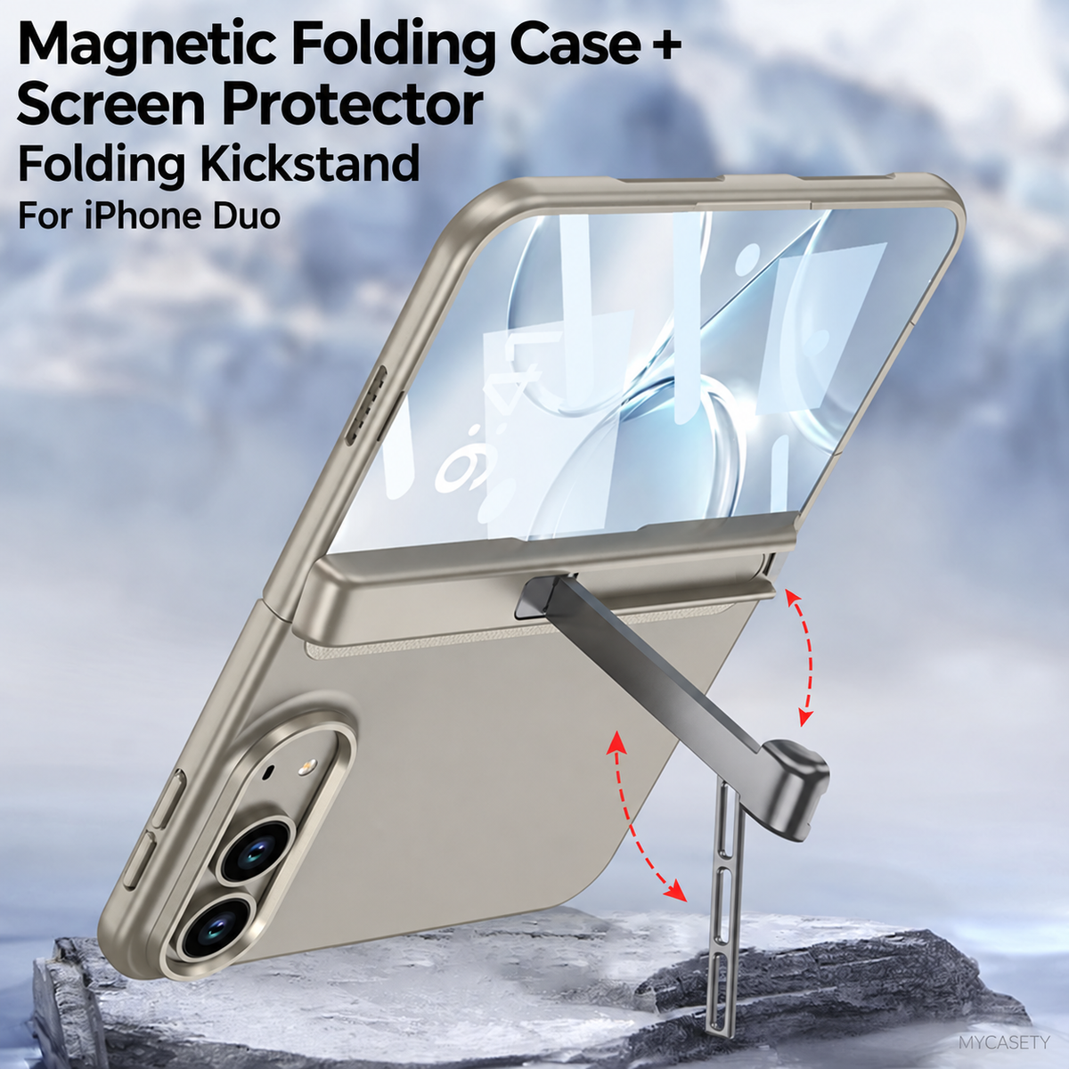 iPhone Duo - Magnetic Hinge Protection Business Cover Built-in Tempered Glass Film & Tri?Fold Side Kickstand