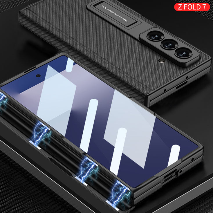 Magnetic Hinge Hidden Bracket All-included Leather Case With Back Screen Protector For Galaxy Z Fold 7/6/5