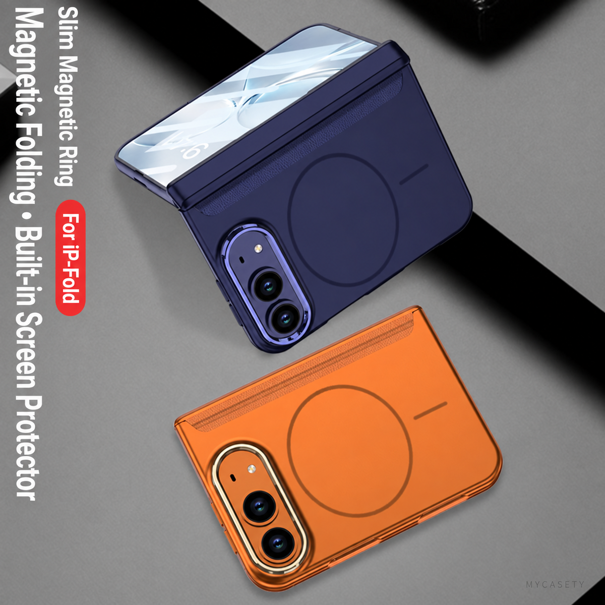 iPhone Duo - Magnetic Hinge Protection Business Cover Built-in Tempered Glass Film &  Magnetic Ring