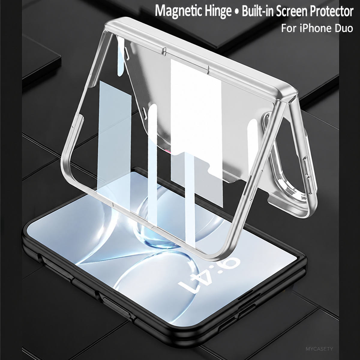 iPhone Duo - Magnetic Hinge Protection Fashion Cover Built-in Tempered Glass Film