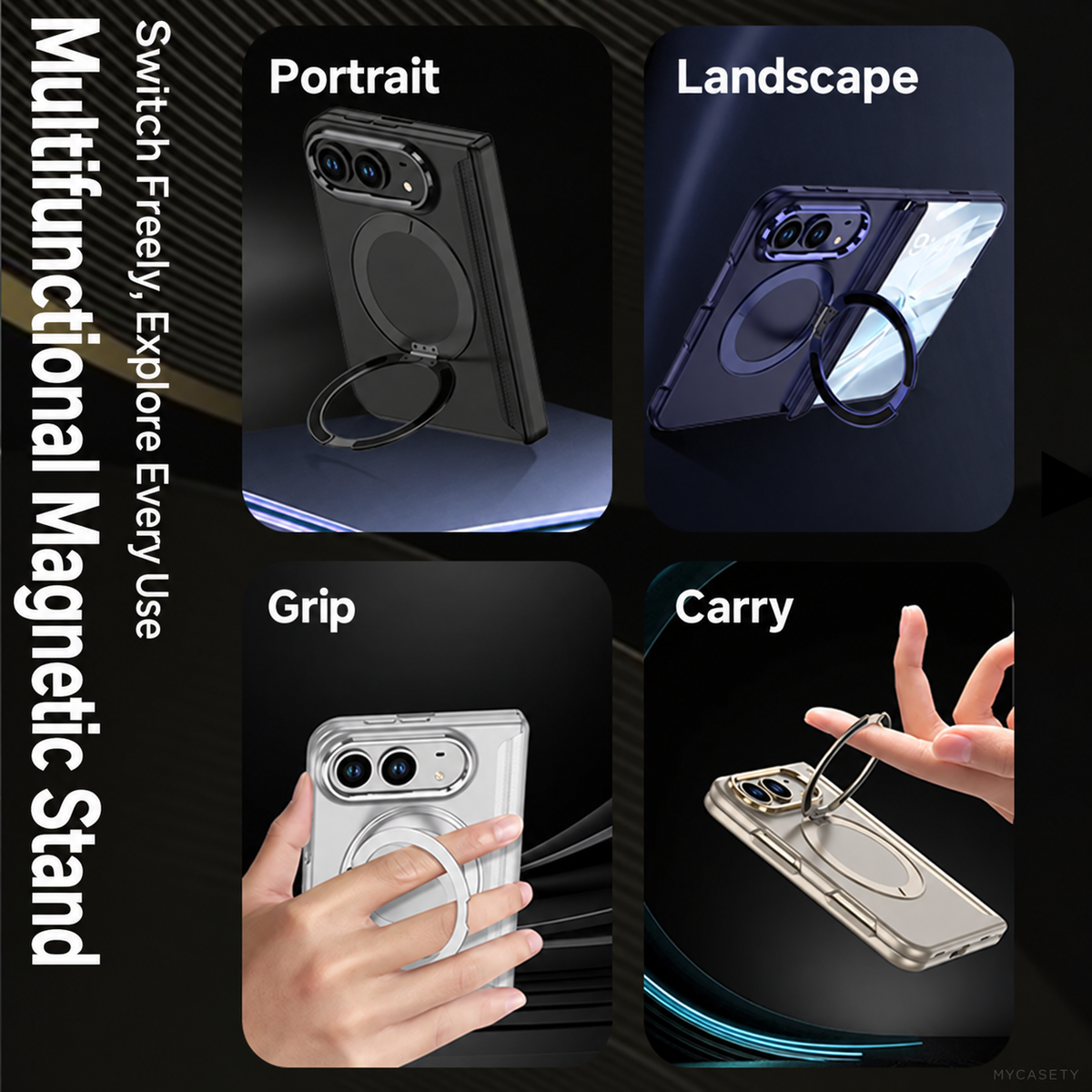 iPhone Duo - Magnetic Hinge Protection Business Cover Built-in Tempered Glass Film & Magnetic Kickstand