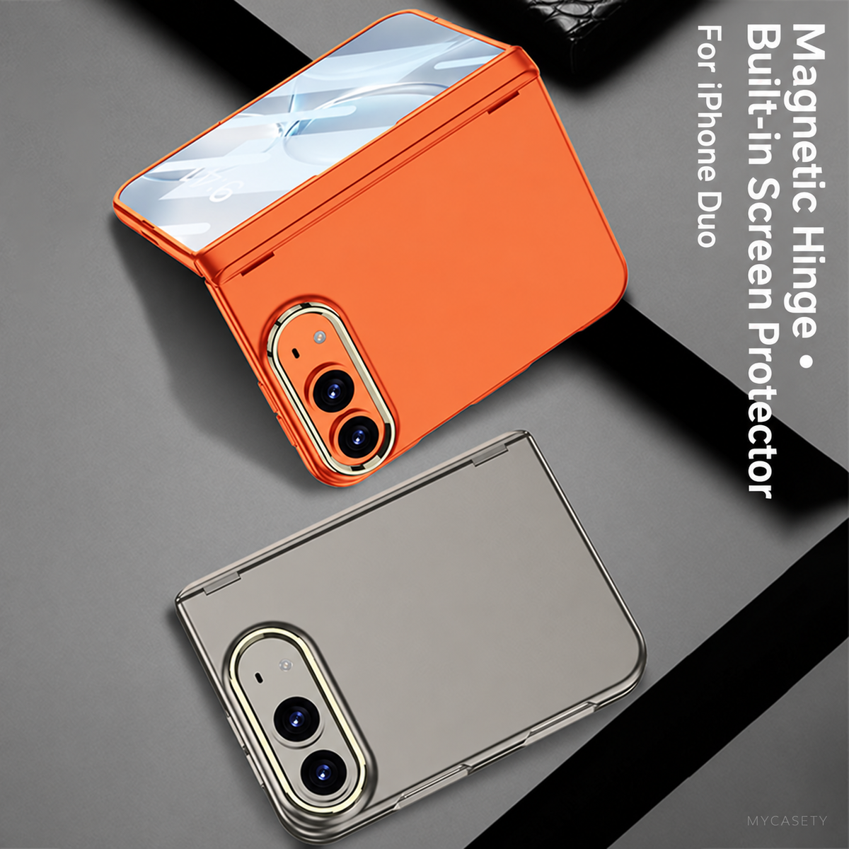 iPhone Duo - Magnetic Hinge Protection Fashion Cover Built-in Tempered Glass Film