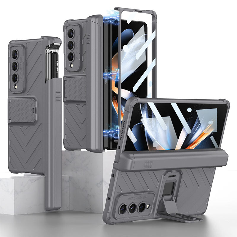 Magnetic Armor All-included Slide Pen Case With Back Screen Glass Hinge Holder Phone Cover For Samsung Galaxy Z Fold3 Fold4 Fold5 - Mycasety Mycasety