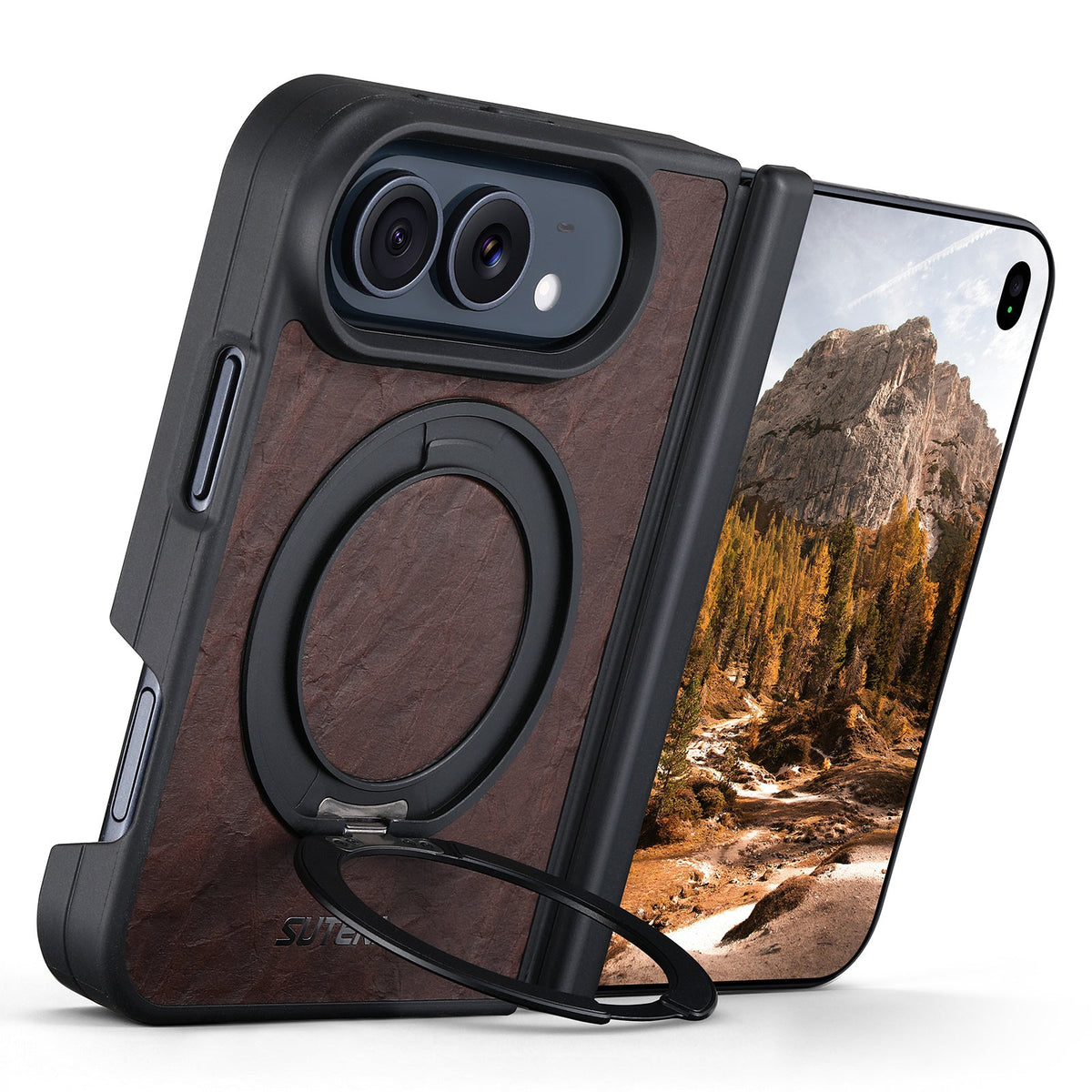 iPhone Duo | Vintage Magnetic Leather Case with Folding Ring Stand
