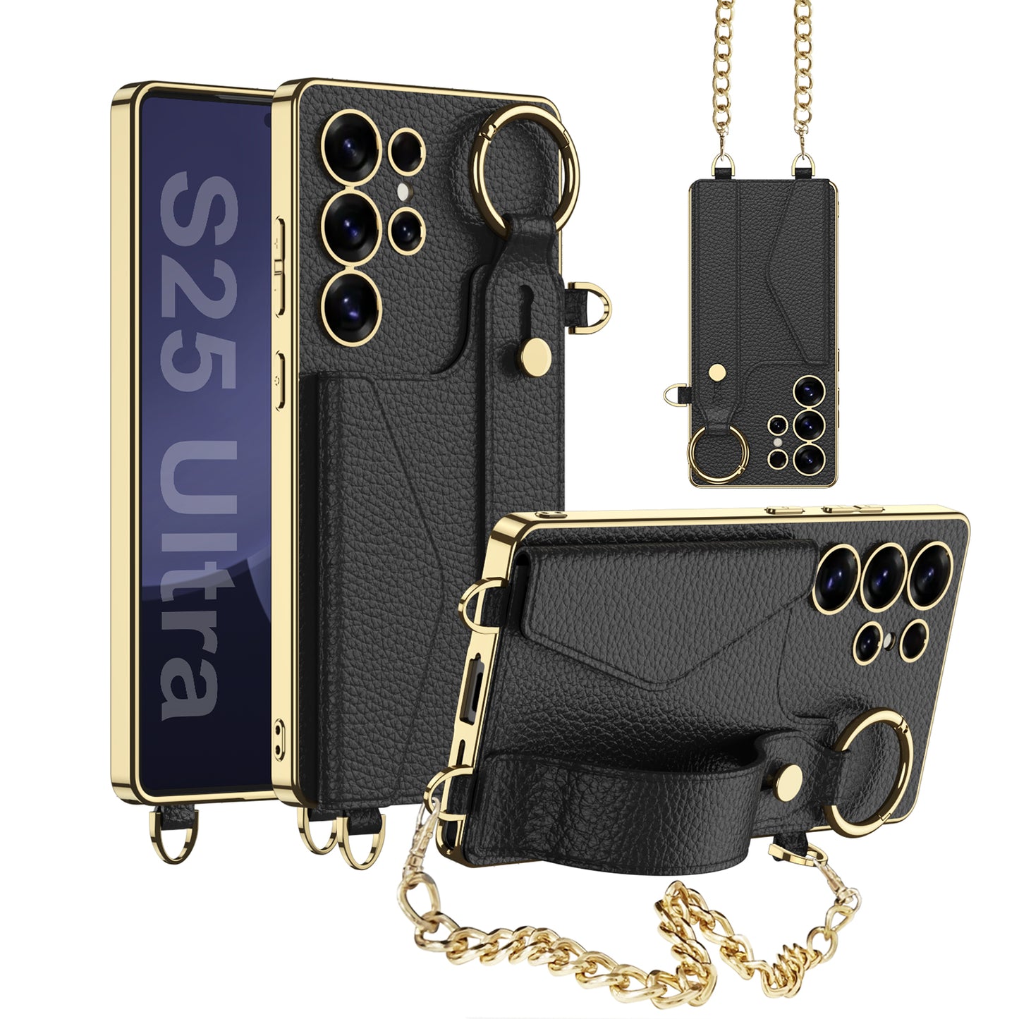 Electroplated Leather Wristband Card Hodler Wallet Case for Galaxy S24 Ultra
