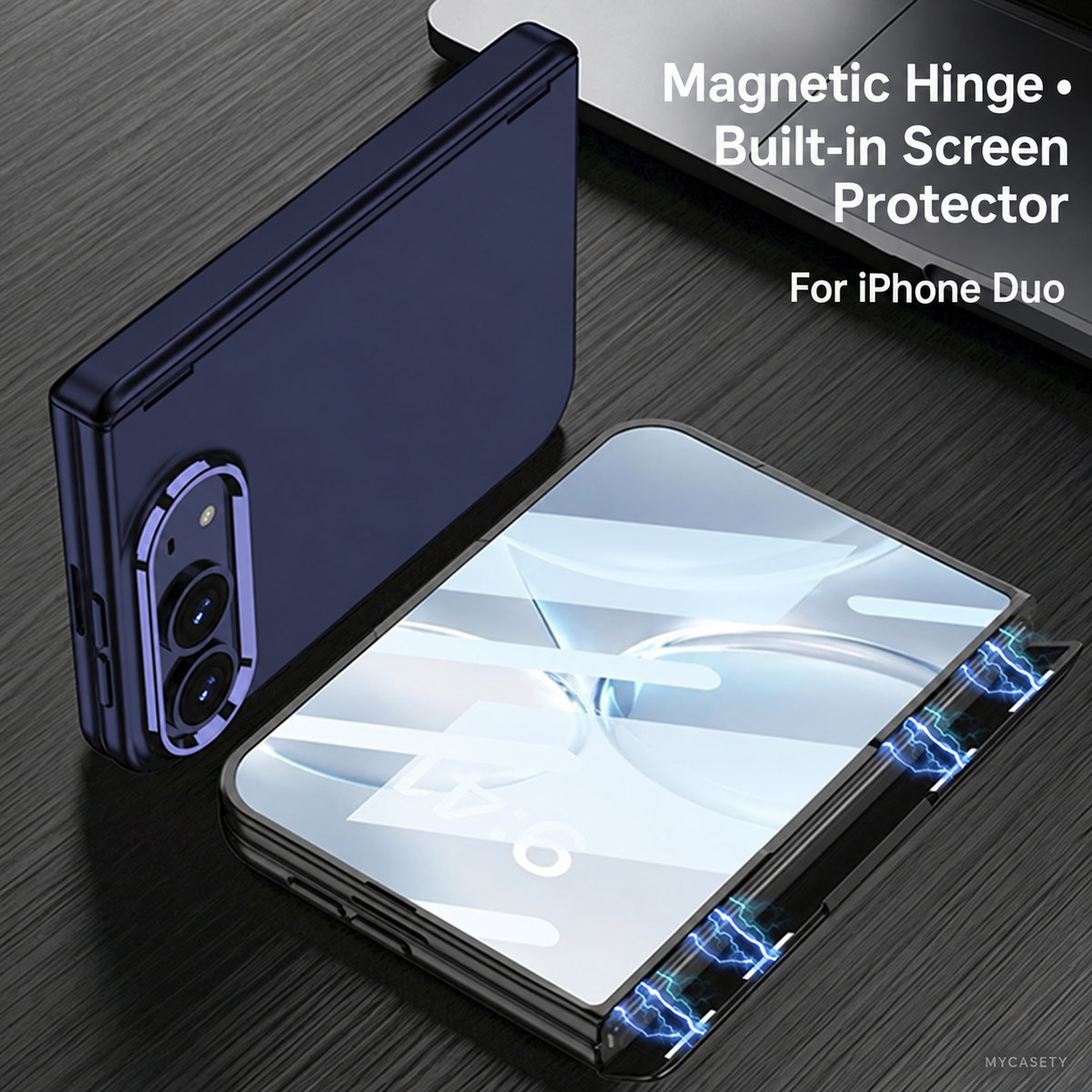 iPhone Duo - Magnetic Hinge Protection Fashion Cover Built-in Tempered Glass Film