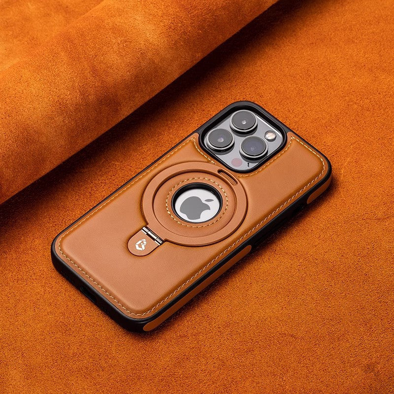 Luxury Leather Invisible Magnetic Metal Stand iPhone Cases