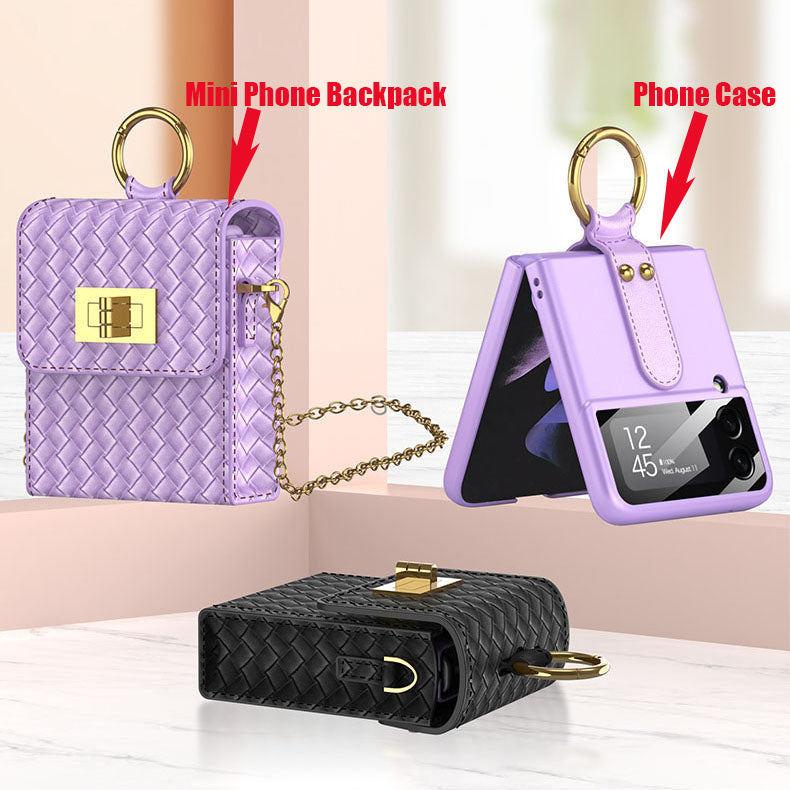 Luxury Leather Mini Phone Bag with Gold Chain For Samsung Galaxy Z Flip 3/4/5