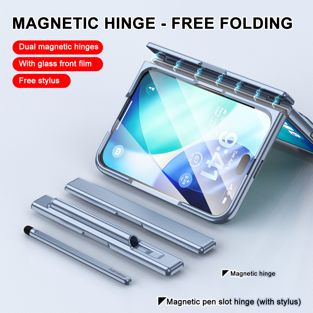 iPhone Duo | Golden Business Phone Case Built-in Tempered Glass Film & Stylus & Two Magnetic Hinge Options