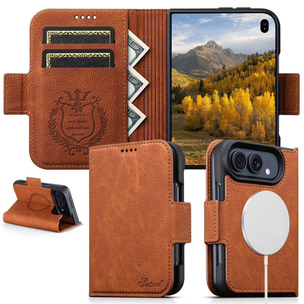 iPhone Duo | Textured Leather Wallet Case with Stand & Wireless Charging