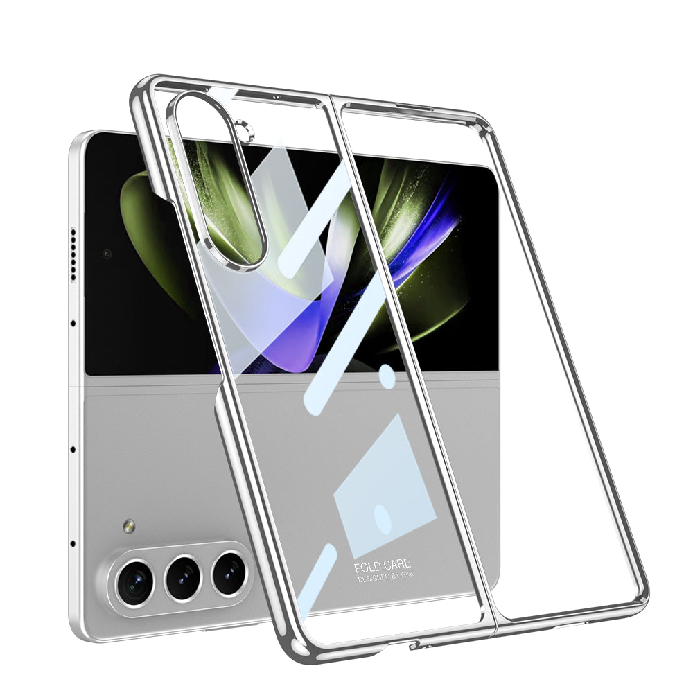 Electroplated Phantom Galaxy Z Fold 5 Case with Front Screen Tempered Glass Protector & Ring - Mycasety Mycasety