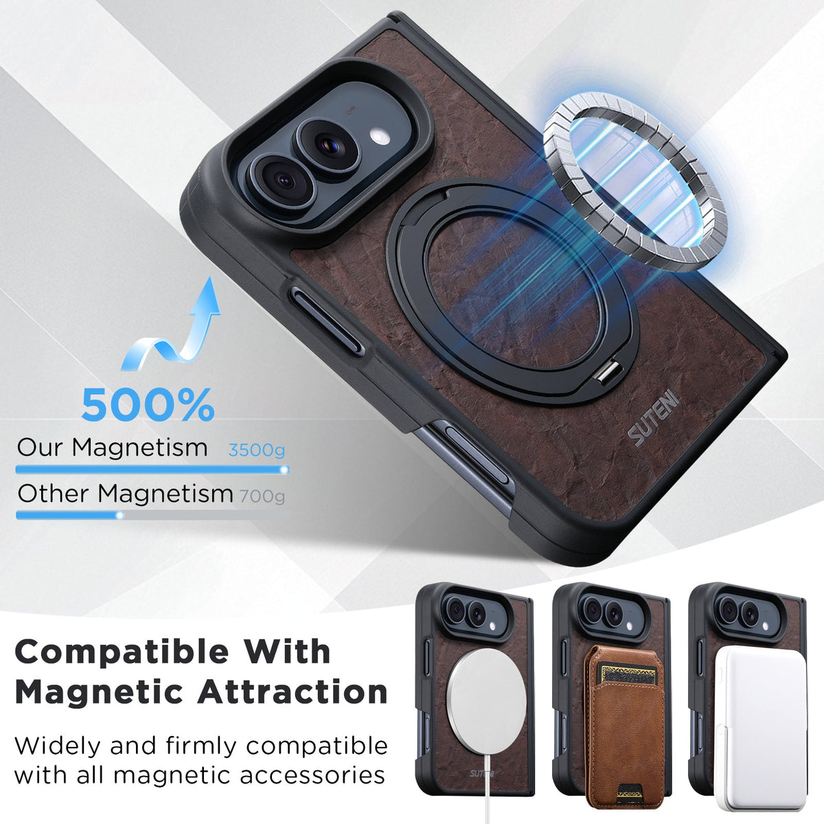 iPhone Duo | Vintage Magnetic Leather Case with Folding Ring Stand