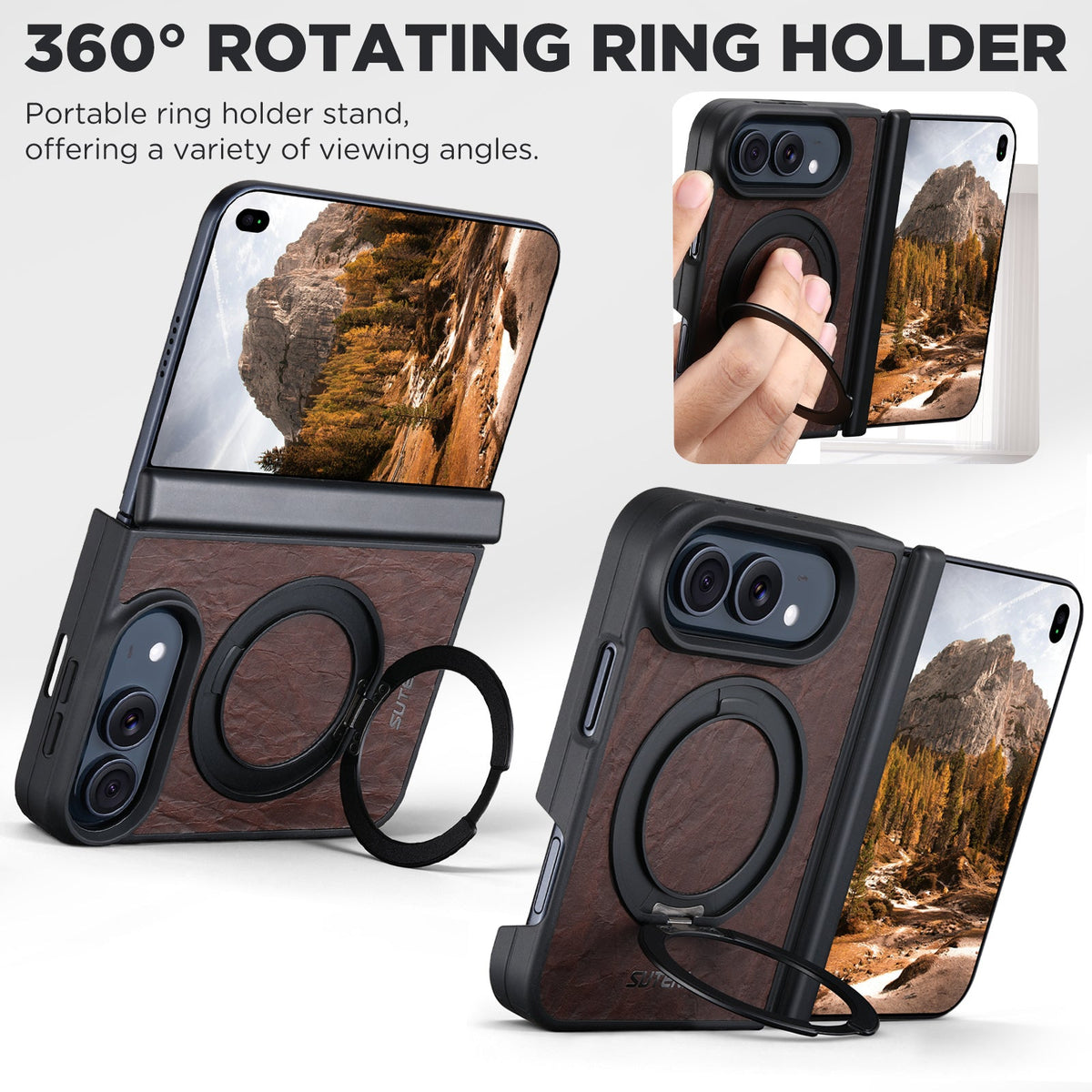 iPhone Duo | Vintage Magnetic Leather Case with Folding Ring Stand