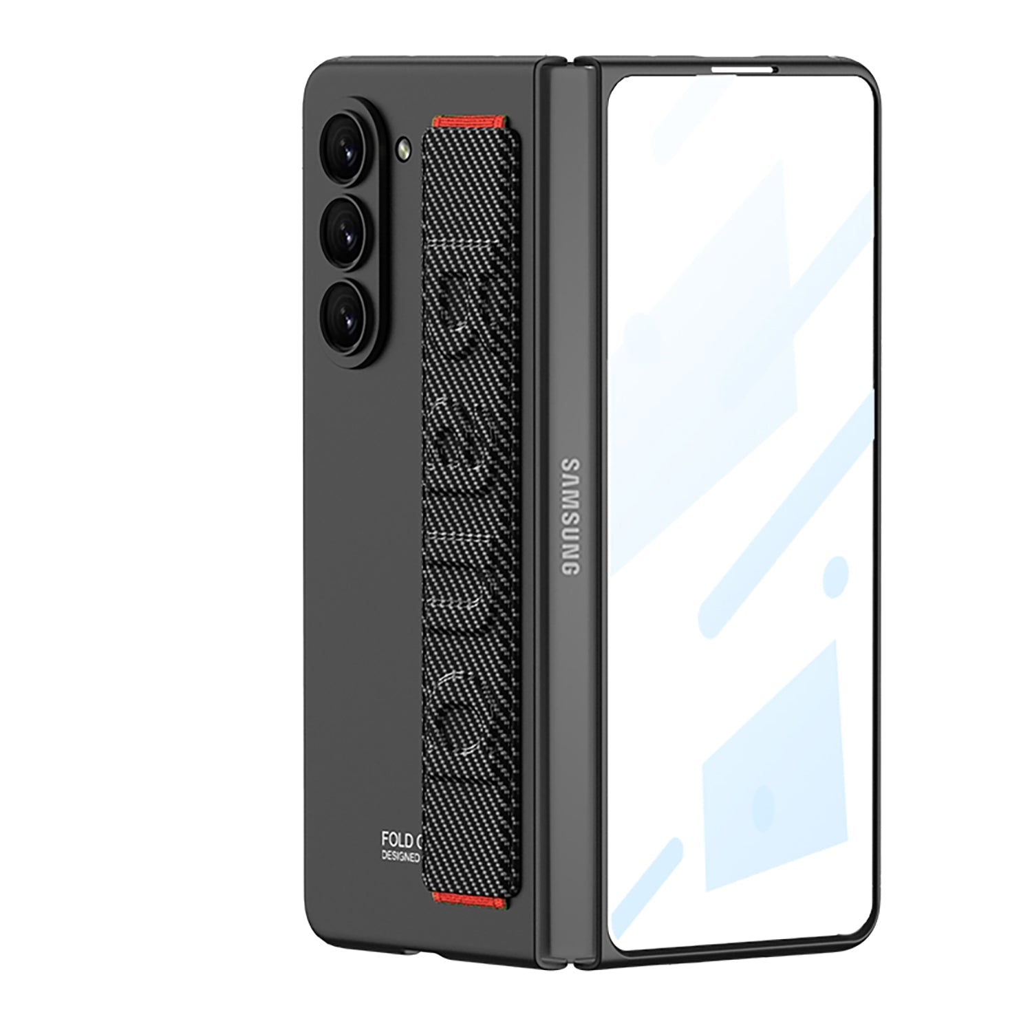 Ultra-Slim Samsung Galaxy Z Fold 5 Case with Front Screen Tempered Glass Protector & Wrist Band - Mycasety Mycasety