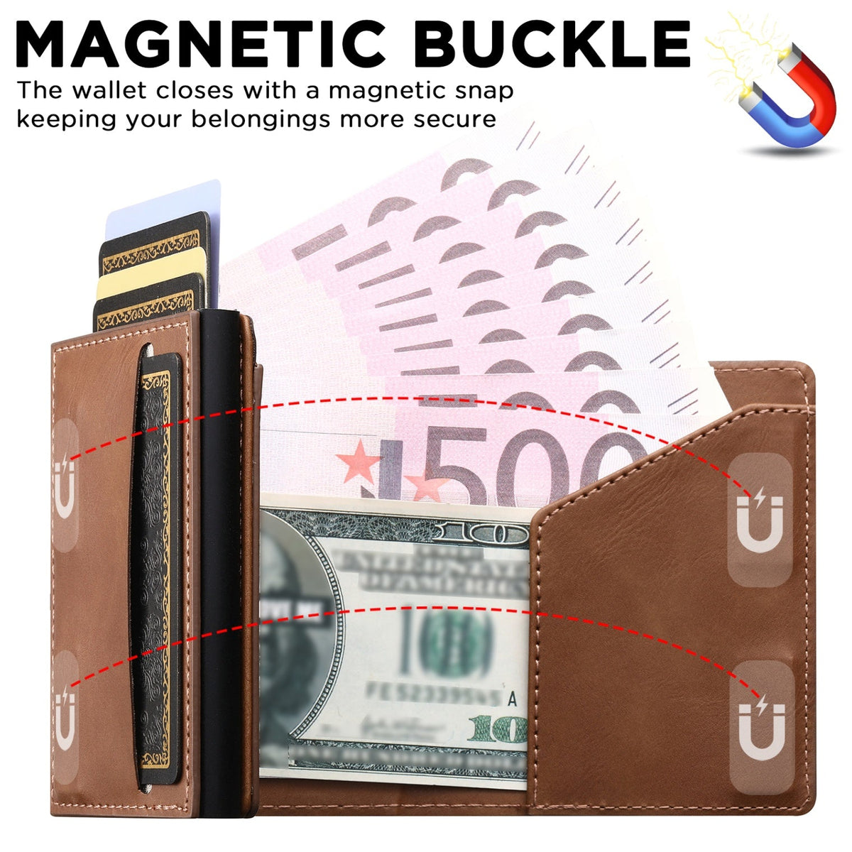 Faux Leather Pop-Up Card Wallet with RFID Blocking & Cash Pocket & Push-Button Pop-Up