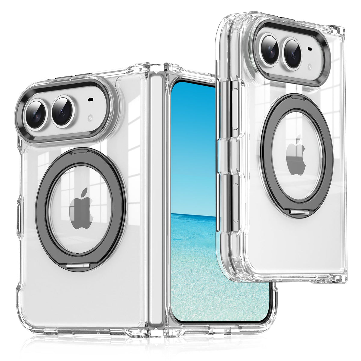 iPhone Duo | Clear Magnetic Case with Alloy Ring Stand & TPU Hinge