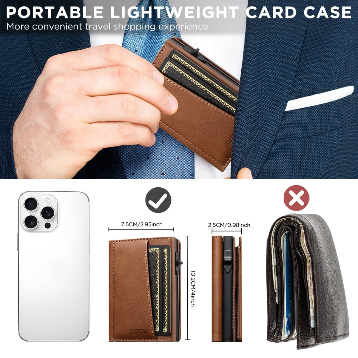 Faux Leather Pop-Up Card Wallet with RFID Blocking & Cash Pocket & Push-Button Pop-Up